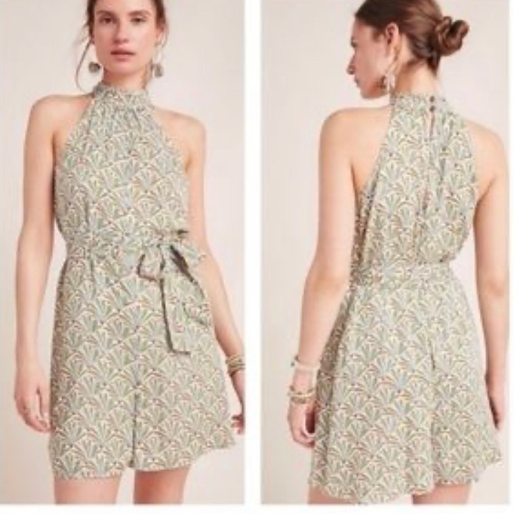 Anthropologie Maddie High Neck Romper Feather Palm Leaf Size Medium